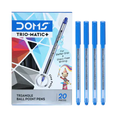 DOMS TRIO-MATIC+ TRIANGULAR BALL POINT PEN 20PCS BOX PACK - BLUE & BLACK ART NO.8304
